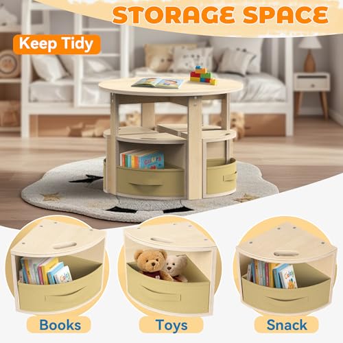 Round Kids Activity Table and 4 Storage Stool Set - Space-Saving Play Furniture