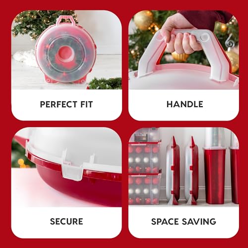 IRIS USA 2-Pack 24-Inch Wreath Storage Containers with Latches - Round, Clear/Red