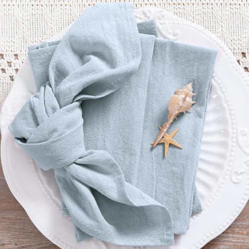 Reusable Cotton Linen Dinner Napkins 17x17 Inch, Set of 8