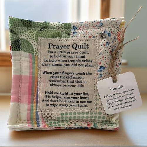 Handmade Pocket Prayer Quilt with Cross Design - Mini Christian Gift