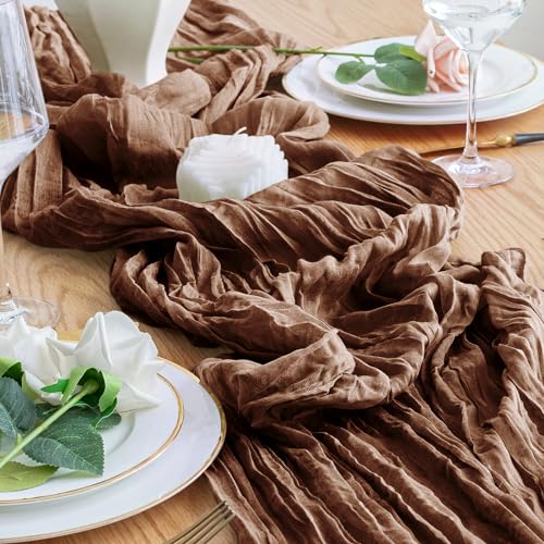 Xiomot 1 Pack Brown Cheesecloth Table Runner 10FT Rustic Boho Sheer Decor