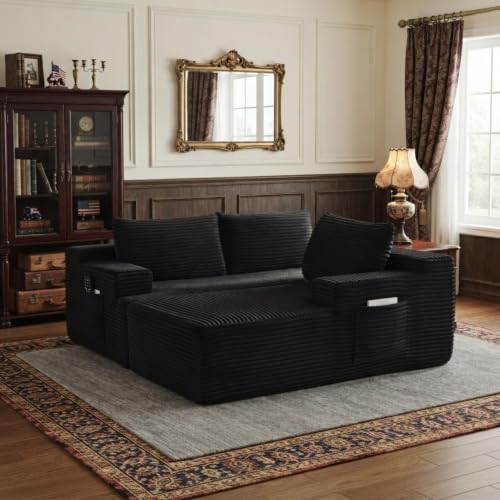 96-Inch L-Shaped Modular Corduroy Sectional Sofa with Deep Seating