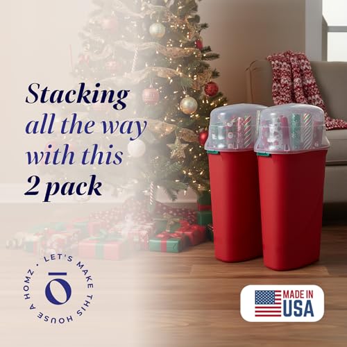 Holiday Gift Wrap Organizer 2-Pack Clear Plastic Storage Container