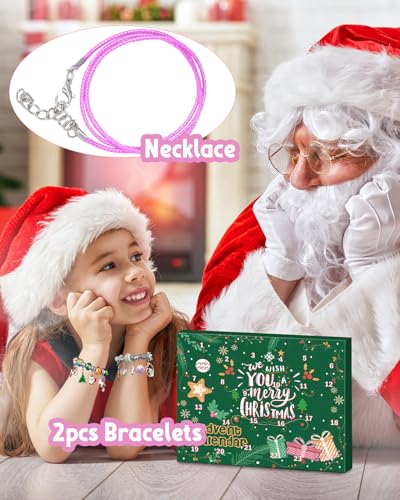 Girls 24-Day Advent Calendar Jewelry Kit Unicorn Mermaid Charm Bracelet Set 2026 (Variation: Christmas+Unicorn) Kids Teens Women