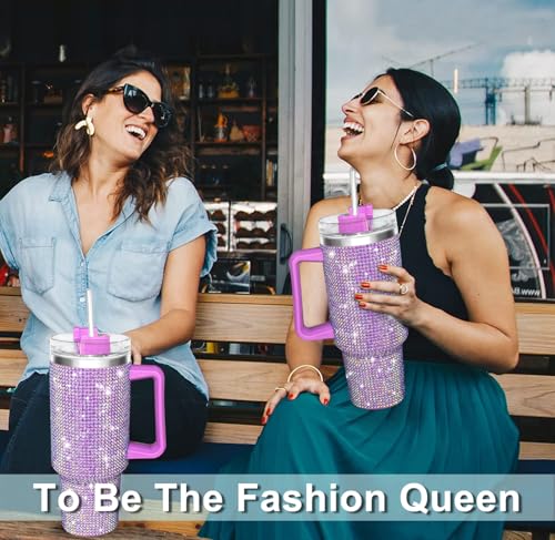 Lilac 40oz Glitter Tumbler with Handle & Straw – Rhinestones Bling Cup