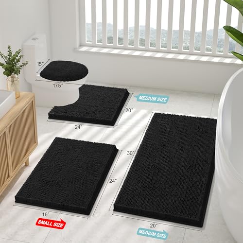 Smiry Luxury Chenille Bathroom Rug 30x20 Soft Absorbent Non-Slip Bath Mat
