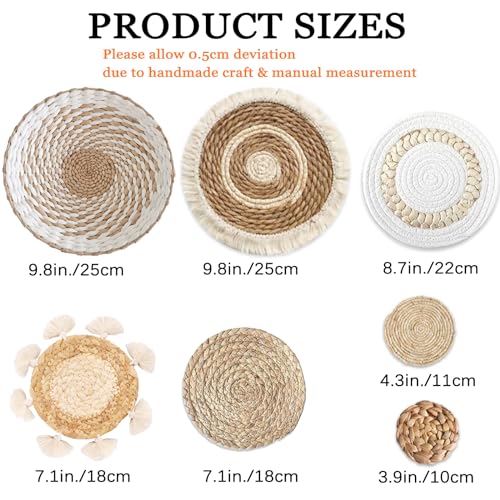 7-Piece Boho Wall Basket Decor Set - Handmade Rattan Wicker Wall Art