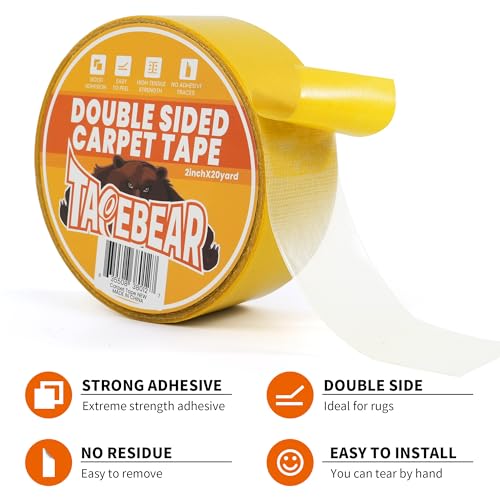 Heavy Duty Double-Sided Carpet Tape - 2 Inch x 20 Yards Rug Gripper