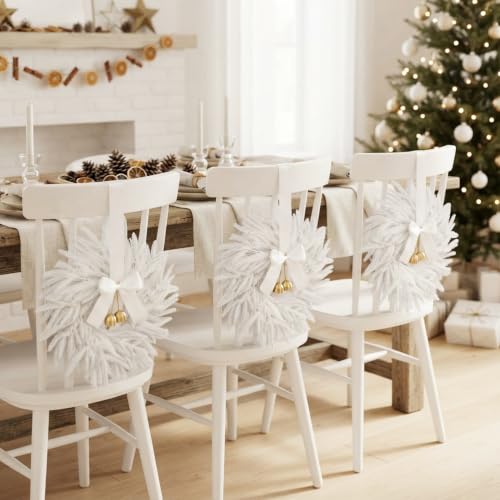 2 Pack White Christmas Wreaths for Cabinets - Mini Holiday Decor