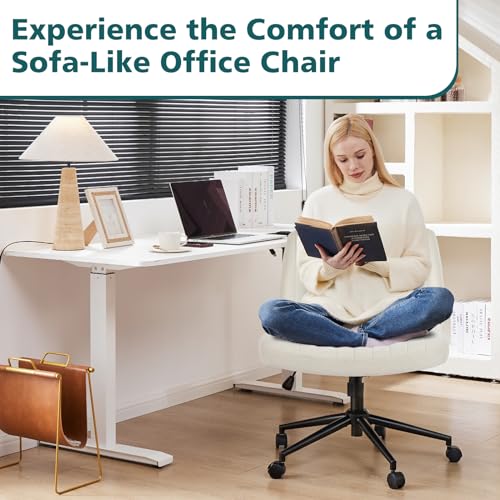 OLIXIS Criss Cross Chair with Wheels & Foot Pads, Wide Seat Armless Vanity Desk Chair
