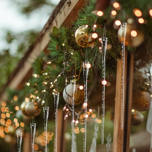 8 Pcs 11-Inch Clear Glass Icicle Ornaments for Christmas Tree Decoration