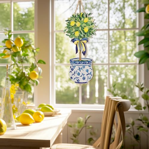 Chinoiserie Lemon Tree Wooden Door Hanger - Large Summer Front Door Decor