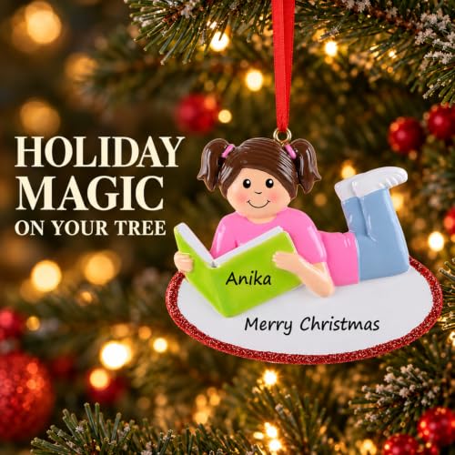 Love Reading Girl Christmas Ornament Personalized Book Lover Tree Decor