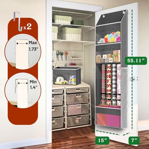 Over Door Wrapping Paper Organizer with 3 Removable Drawers & Side Pockets