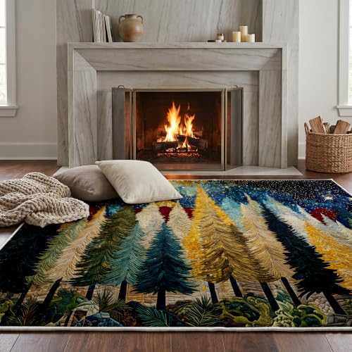 YunTu Christmas Tree Large Area Rug - 4x6ft Flat Print Holiday Living Room Mat