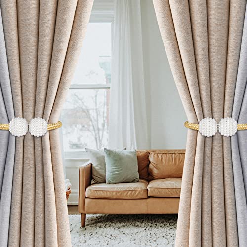 8 Pack Magnetic Curtain Tiebacks with Pearls, Gold Drape Holdbacks