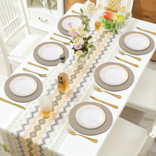 13-Inch Round Woven Cotton Placemats - Set of 6 Heat-Resistant Table Mats