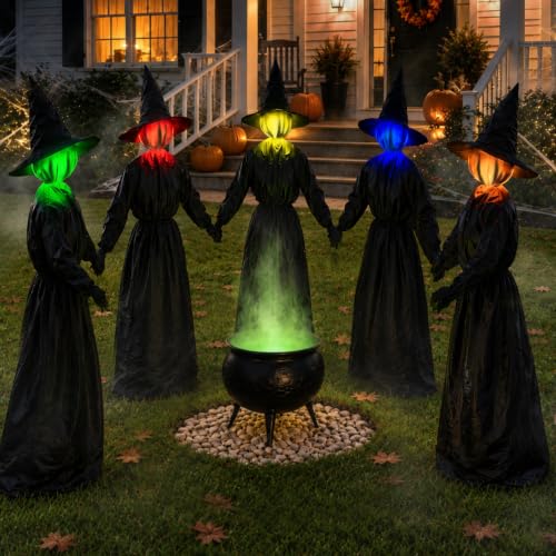 Light Up Holding Hands Witches Outdoor Halloween Decor - 5 Pack, 4.3 Ft