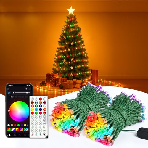 YULINKCO 98.4FT RGB+IC String Lights with 300 LEDs, App & Remote Control, 84 Scene Modes, Music Sync, Indoor Christmas Decoration