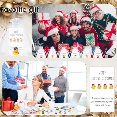 Yeaqee Christmas Duck Resin Figurines Gift Set with Thank You Cards & Organza Bags - Employee Appreciation Bulk