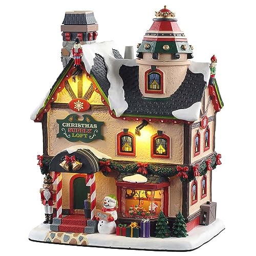 Lighted Christmas Village Supply Loft Building with Real Smoke Effect