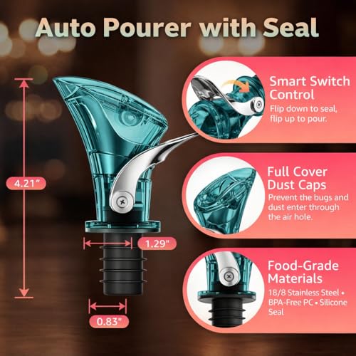IOV No-Drip Wine Pour Spout with Auto Flip Dust Cap, Olive Oil & Vinegar Dispenser, Blue