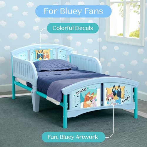 Low-to-Floor Plastic Toddler Bed with Safety Guardrails & Steel Frame