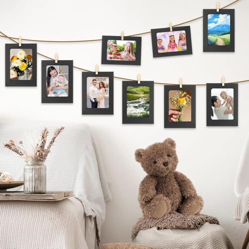 10-Pack Black Paper Hanging Photo Frames for 4x6 Photos with Clips and String