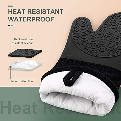 Extra Long Silicone Oven Mitts, 14.6-inch Heat Resistant Baking Gloves