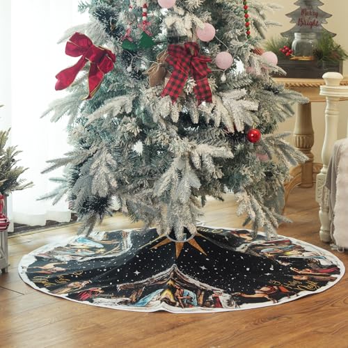 48-Inch Christmas Tree Skirt in Black | Durable Polyester