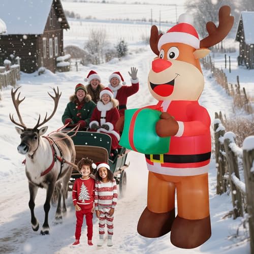 12FT Christmas Inflatable Reindeer with LED Lights Outdoor Yard Decor