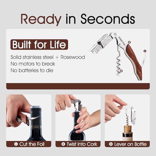 GOBETTER Classic Rosewood Waiter's Corkscrew Wine Opener with Serrated Knife