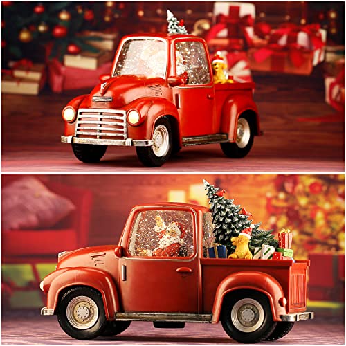 Musical Light-Up Red Truck Christmas Snow Globe with Swirling Glitter