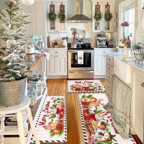 Topotdor Winter Gingerbread Kitchen Mat Set of 3 — 20x32/20x47/20x59 inches