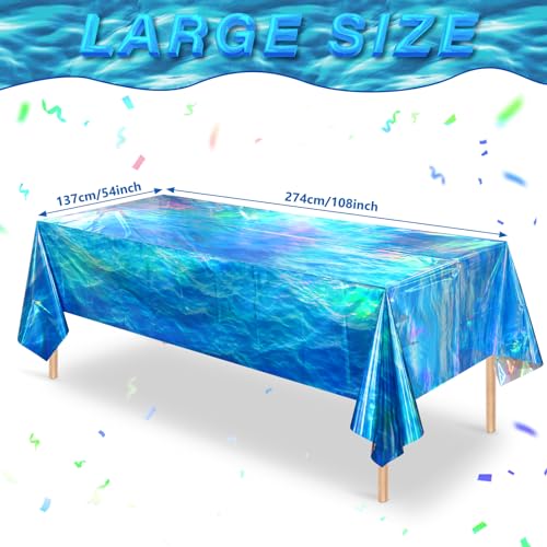 Iridescent Ocean Wave Plastic Tablecloths - 3 Pack 54 x 108 Inch Covers