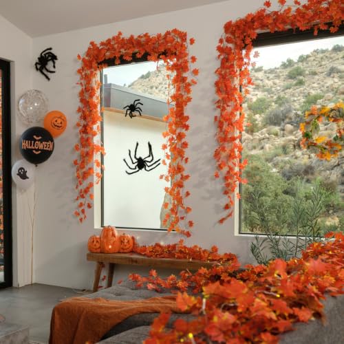 12 Pack Artificial Fall Maple Leaf Garland - 7ft Hanging Autumn Vines