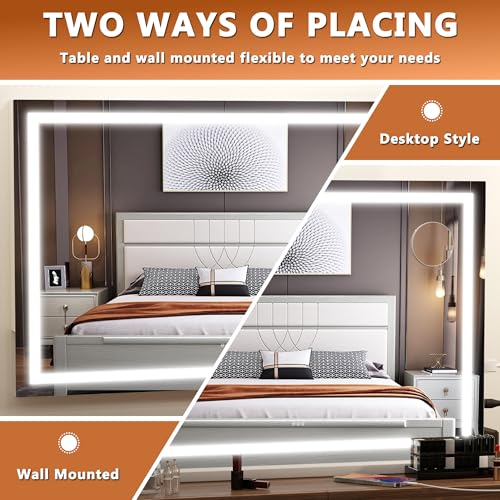 Hasipu White 28x20 Inch LED Lighted Makeup Vanity Mirror with Dimmable Touch Control