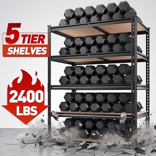 Heavy Duty Garage Shelving 2-Pack, 5-Tier Metal Storage Shelves 36"W