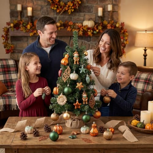 Shatterproof Fall Tree Ornaments Set - 70ct Orange Autumn Harvest Decor