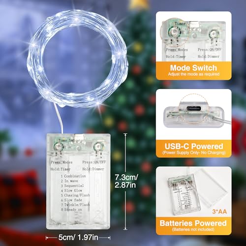 Fairdeer 10 Pack 16FT Cold White Battery & USB Fairy String Lights with Timer and 8 Modes