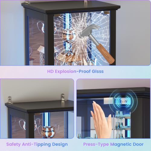 7-Tier Glass Display Cabinet with RGB LED Lights and Motion Sensor