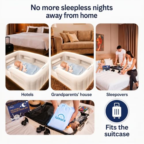Inflatable Toddler Travel Bed with Bumpers and Electric Pump - 28x52 Inch