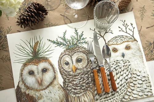 Kitchen Paper Placemat Set with Winter Owls Design - 18 Pack