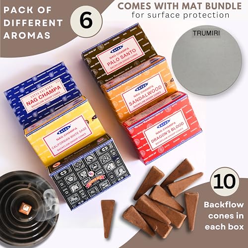 Backflow Incense Cones Variety Pack - 60 Natural Fragrant Cones with Mat
