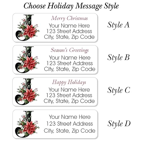 Personalized Christmas Return Address Labels Set of 60 - 3/4" x 2-1/4" White Matte, Easy Peel & Stick, Made in USA
