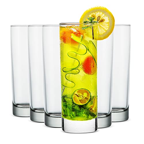 LUXU 10 oz Highball Glasses Set of 6 - Tall Drinking Glasses for Cocktails & Beverages
