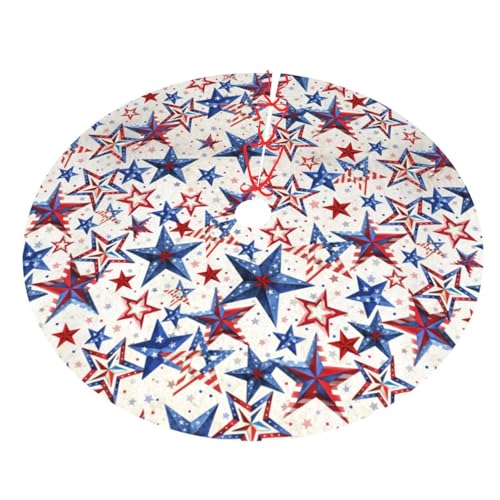 Fdkffd White 30-Inch American Patriotic Tree Skirt with 3 Red Ties for Holiday Decorations