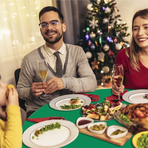 12 Pack 84-Inch Christmas Round Tablecloths - Red, Green, White Disposable Plastic Covers