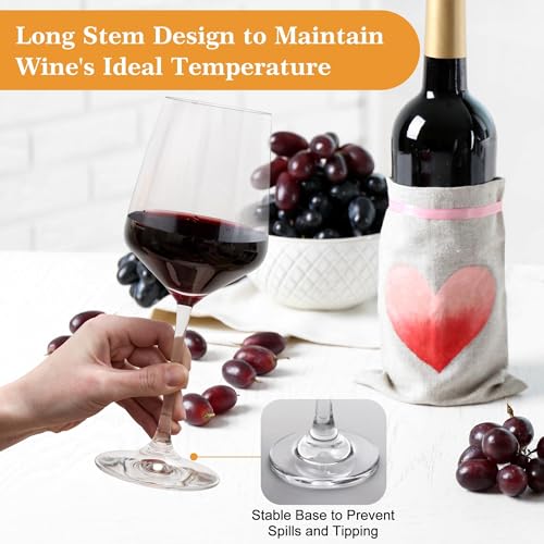 Glazvia Clear Wine Glasses Set of 6, 12oz, Elegant Stemmed Drinking Glasses