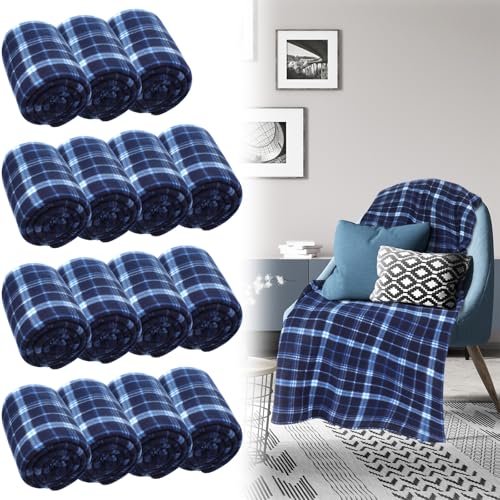 Blue Buffalo Plaid Fleece Throw Blanket 50x60 for Couch Bed Travel Bulk